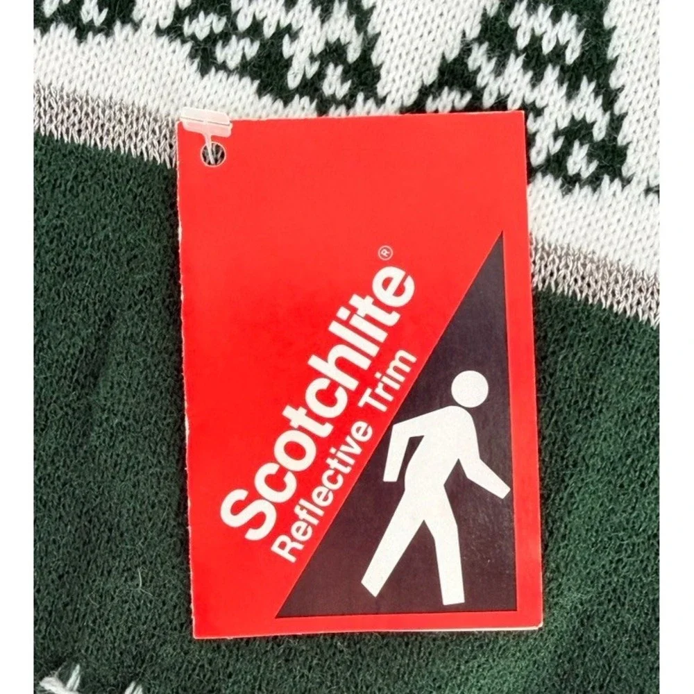 Vintage Scotchlite Reflective Trim Green Christmas Tree Fringe Scarf NWT 61